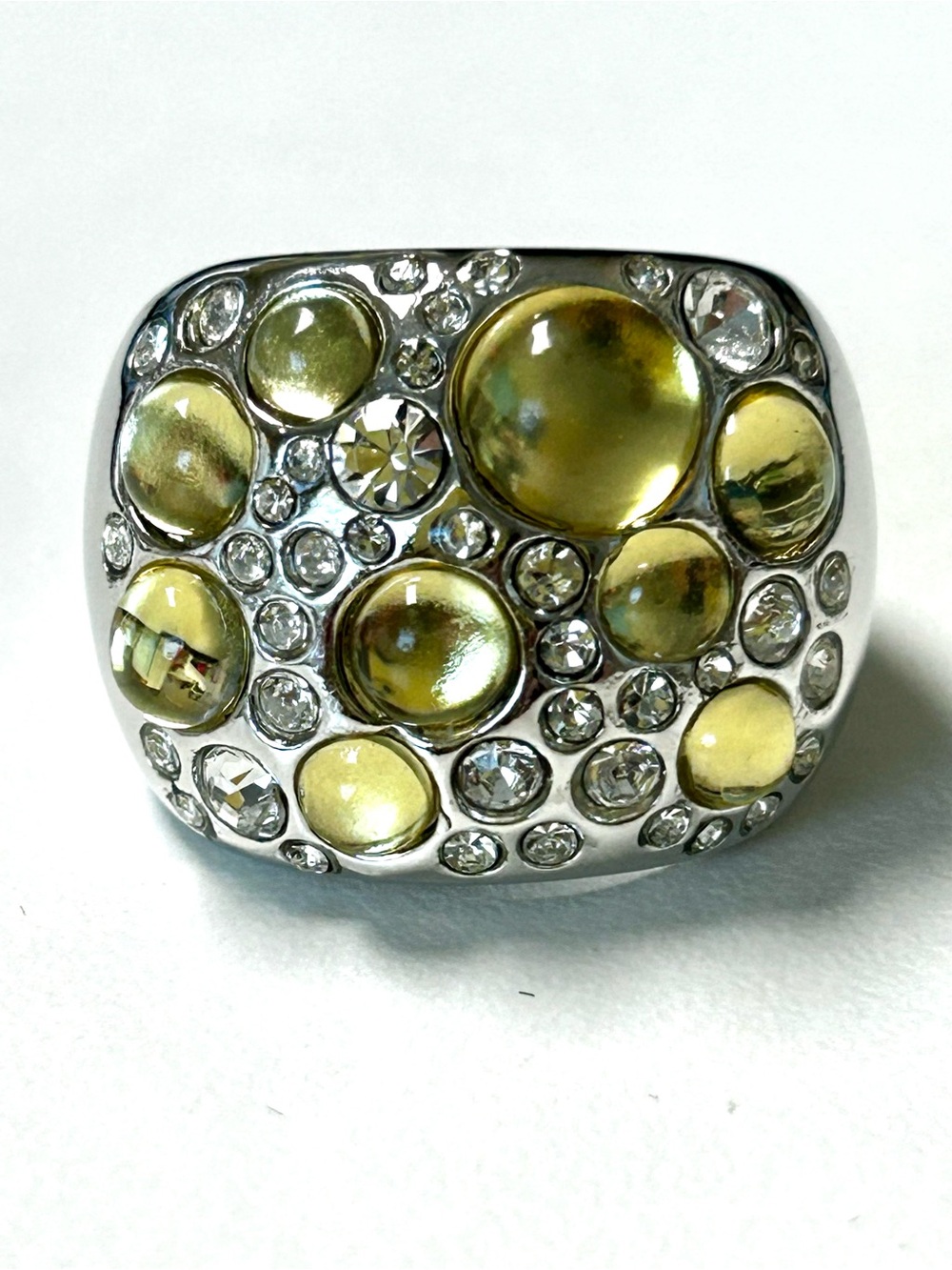 Lia Sophia Lemon Cabochon and Clear Crystal Dome Ring - Size 9